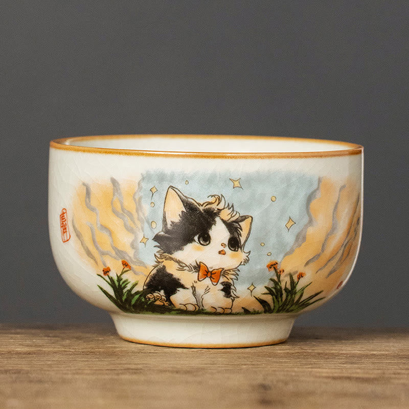 Buddha Stones Cute Bow Tie Cat Teacup Kung Fu Tea Cup - Cat 7.8cm*5cm*120ml - image 12