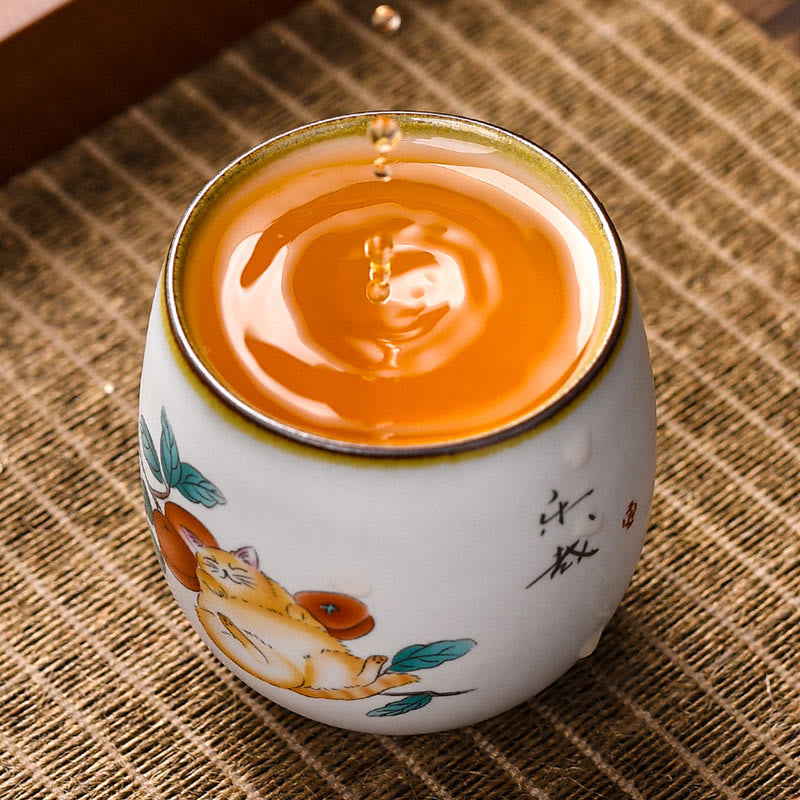 Buddha Stones Cute Lying Cat Branches Teacup Kung Fu Tea Cup - image 5