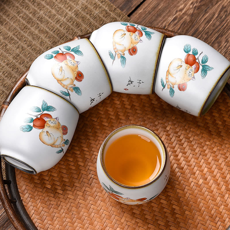 Buddha Stones Cute Lying Cat Branches Teacup Kung Fu Tea Cup With Gift Box - image 9