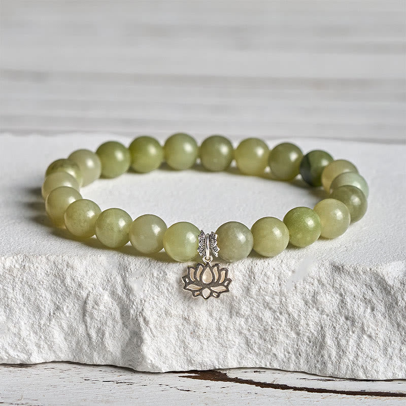 Buddha Stones 925 Sterling Silver Lotus Natural Cyan Jade Luck Bracelet - 20cm - image 0