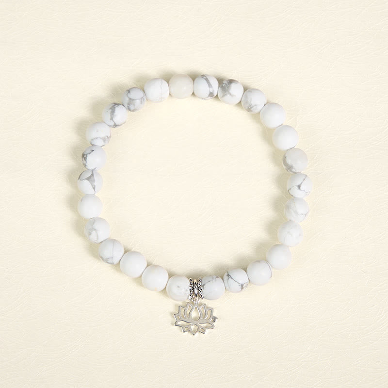 Buddha Stones 925 Sterling Silver Lotus Design Natural White Turquoise Wealth Bracelet - image 2