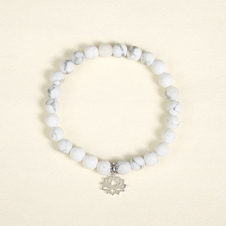 Buddha Stones 925 Sterling Silver Lotus Design Natural White Turquoise Wealth Bracelet - image 2