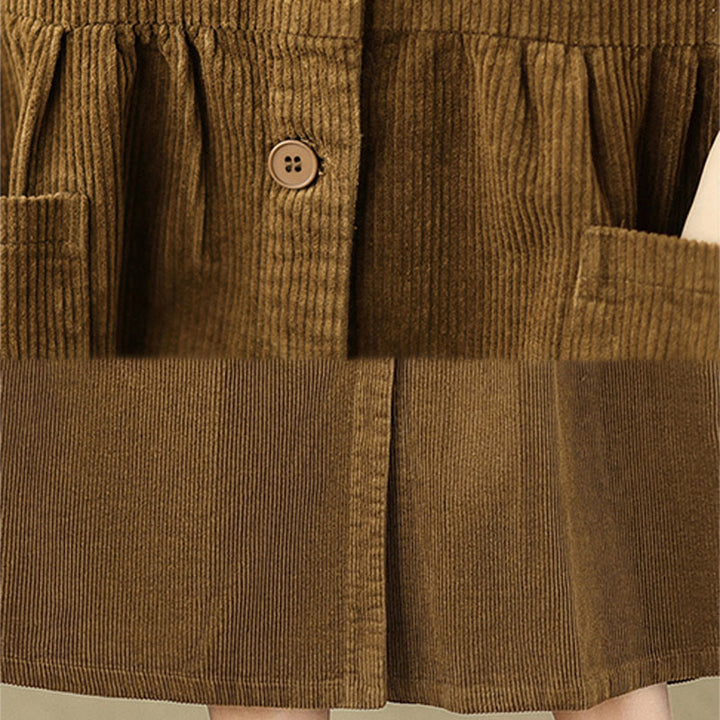 Buddha Stones Fall Retro Buttons Design Corduroy Sleeveless Midi Dress With Pockets - image 19