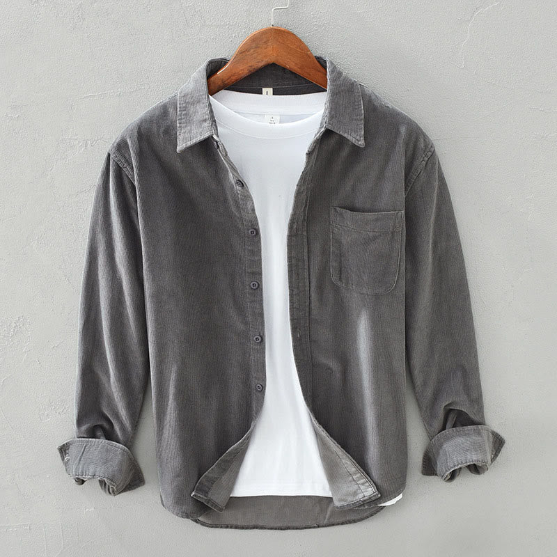 Buddha Stones Daily Plain Buttons Design Long Sleeve Men's Corduroy Pure Cotton Jacket With Pocket - SlateGray - US/UK/AU42，EU52 (3XL) - image 6
