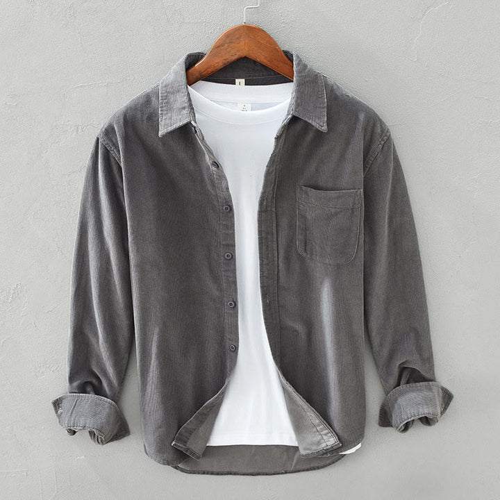 Buddha Stones Daily Plain Buttons Design Long Sleeve Men's Corduroy Pure Cotton Jacket With Pocket - SlateGray - US/UK/AU42，EU52 (3XL) - image 6