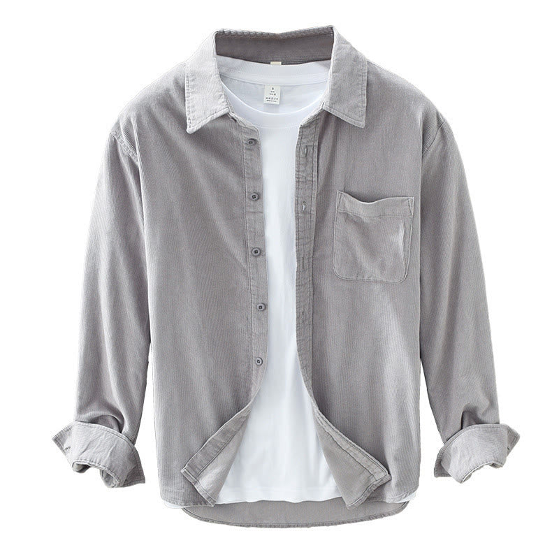 Buddha Stones Daily Plain Buttons Design Long Sleeve Men's Corduroy Pure Cotton Jacket With Pocket - image 18