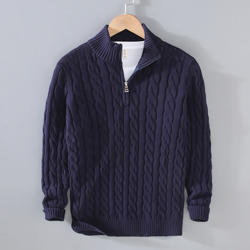 Buddha Stones Winter Textured High Neck Zipper Design Men's Long Sleeve Cotton Sweater - MidnightBlue - US/UK/AU42，EU52 (3XL) - image 3