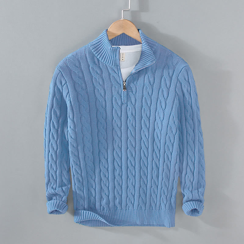 Buddha Stones Winter Textured High Neck Zipper Design Men's Long Sleeve Cotton Sweater - CornflowerBlue - US/UK/AU42，EU52 (3XL) - image 15