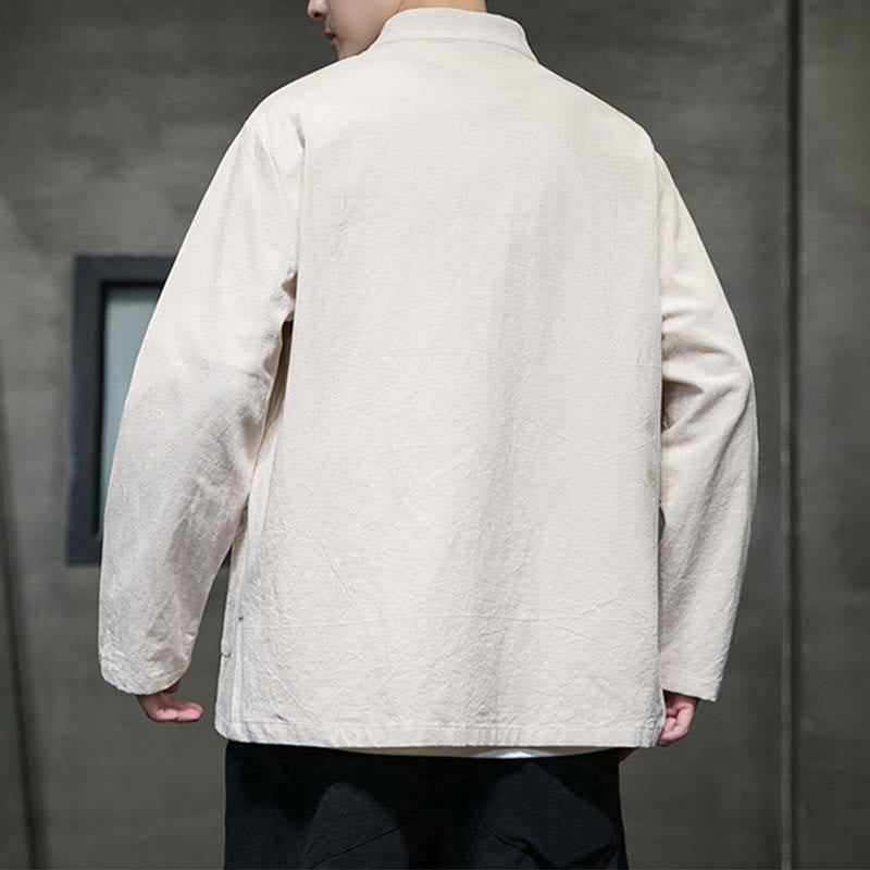 Buddha Stones Solid Color Frog-button Tang Suit Cotton Linen Men's Jacket Shirt With Pockets - image 18