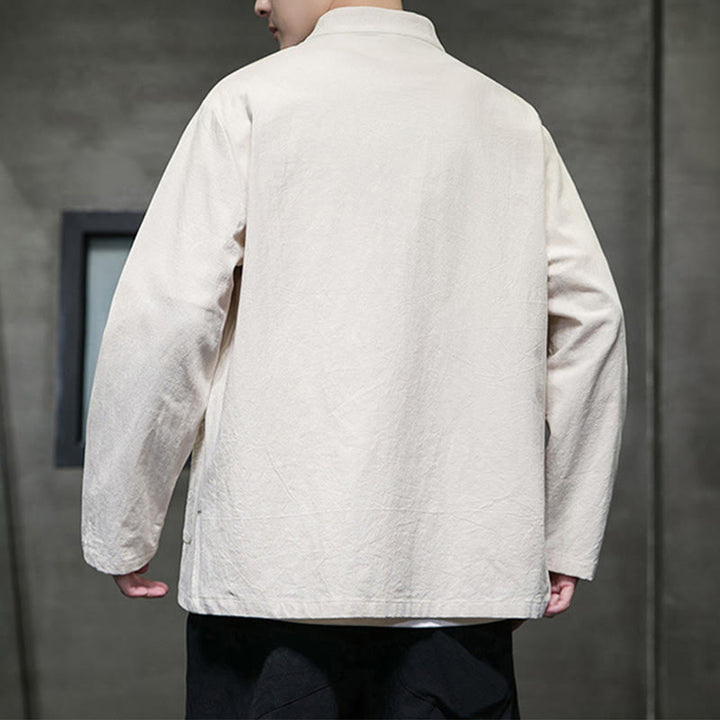 Buddha Stones Solid Color Frog-button Tang Suit Cotton Linen Men's Jacket Shirt With Pockets - image 18