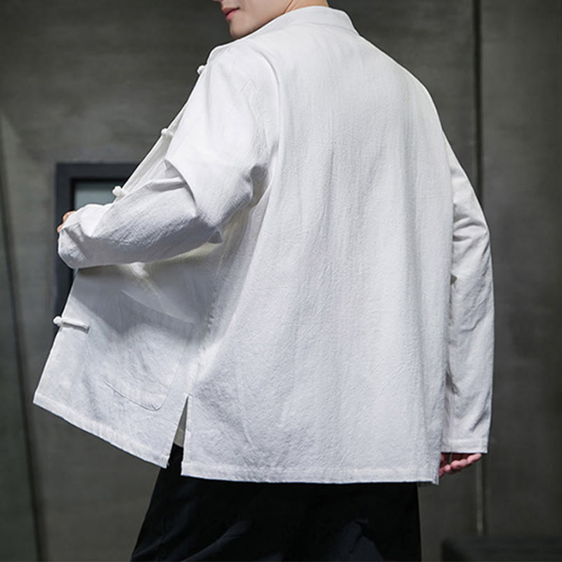 Buddha Stones Solid Color Frog-button Tang Suit Cotton Linen Men's Jacket Shirt With Pockets - image 44