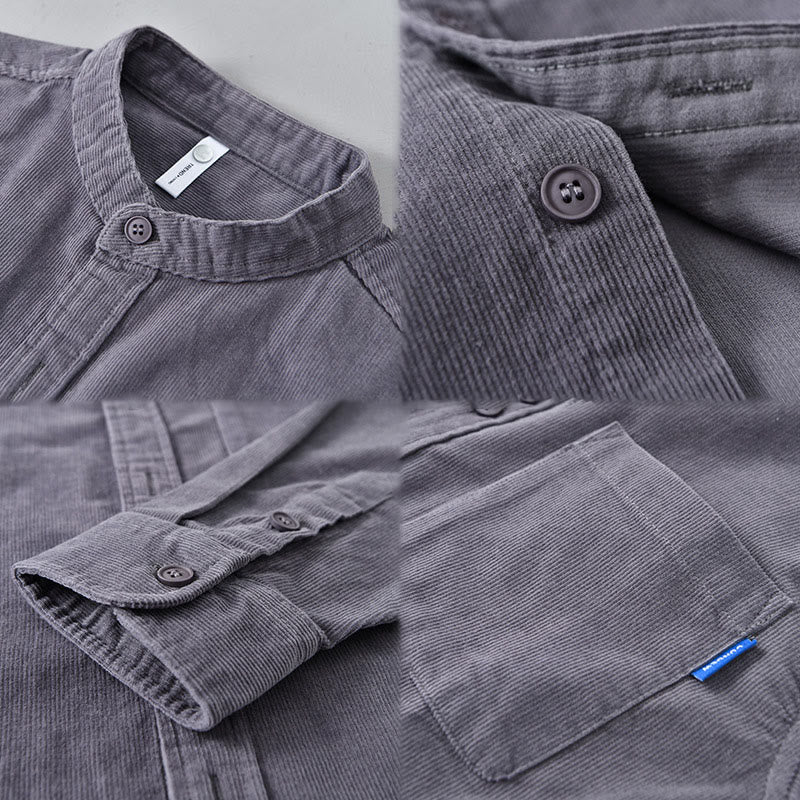 Buddha Stones Plain Button Down Cotton Corduroy Men's Long Sleeve Jacket - image 9