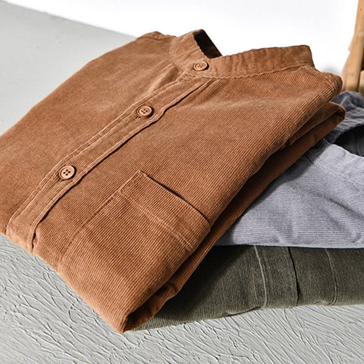 Buddha Stones Plain Button Down Cotton Corduroy Men's Long Sleeve Jacket - image 12