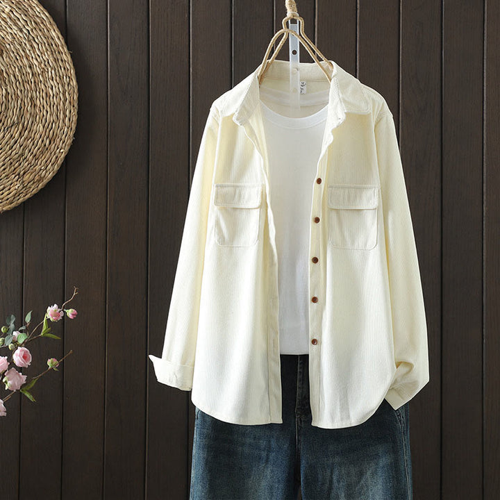 Buddha Stones Corduroy Women's Cotton Long Sleeve Jacket With Pockets - LightYellow - US8-10，UK/AU12-14，EU40-42 (2XL) - image 24
