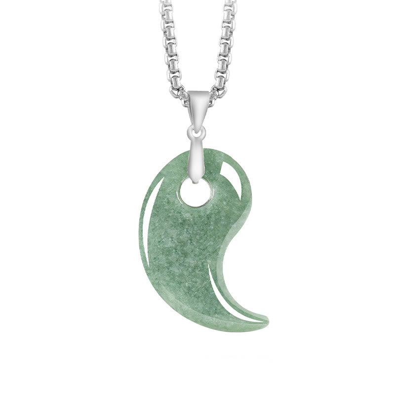 Buddha Stones Teardrop Design Jade Titanium Steel Chain Necklace Luck Pendant - MediumSeaGreen - Jade - image 0