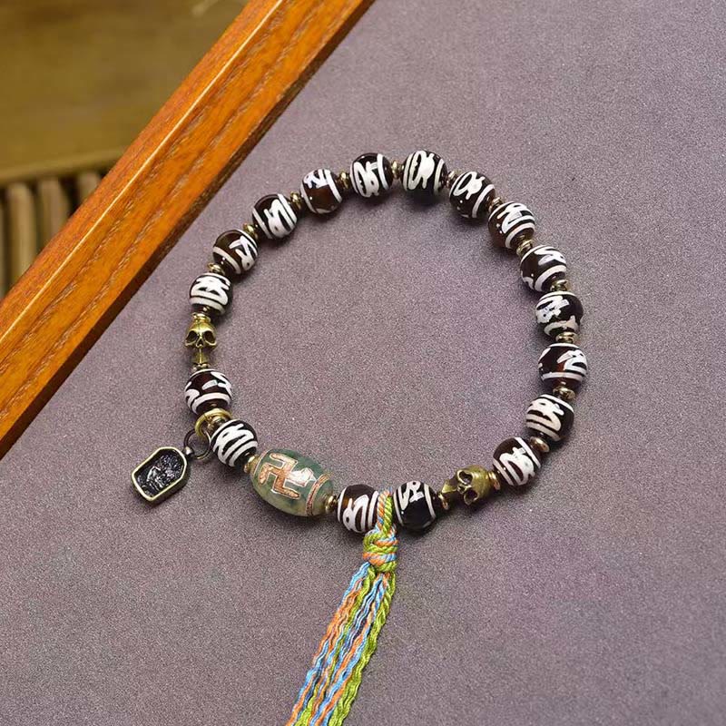Buddha Stones Tibetan Dzi Bead Skull The Lord of the Corpse Forest Wealth Bracelet - Dzi Bead(Wrist Circumference: 16-17cm) - image 6
