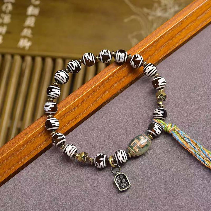 Buddha Stones Tibetan Dzi Bead Skull The Lord of the Corpse Forest Wealth Bracelet - image 7
