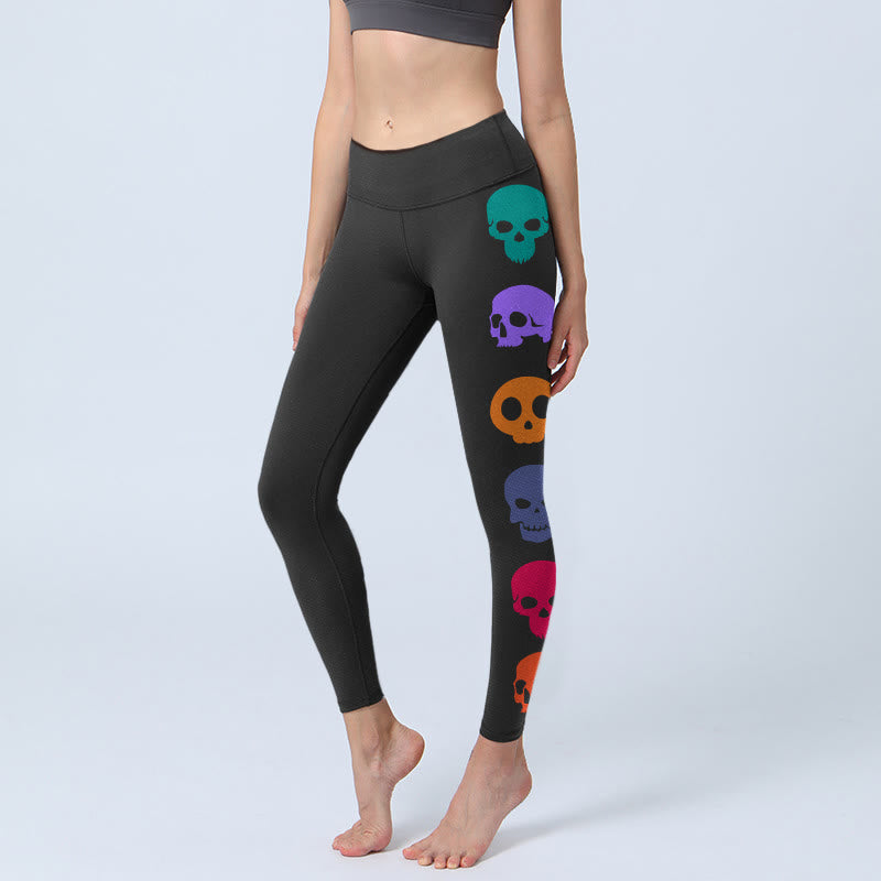 Buddha Stones Colorful Skulls Print Gym Leggings Women's Yoga Pants - Black - US18，UK/AU22，EU50 (4XL) - image 0