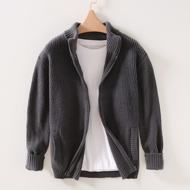 Buddha Stones Winter Solid Color Zipper Knit Cardigan Men's Long Sleeve Cotton Jacket With Pockets - SlateGray - US/UK/AU40，EU50 (2XL) - image 6