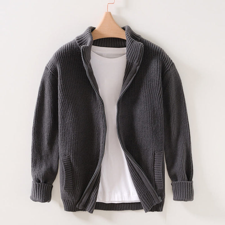 Buddha Stones Winter Solid Color Zipper Knit Cardigan Men's Long Sleeve Cotton Jacket With Pockets - SlateGray - US/UK/AU40，EU50 (2XL) - image 6