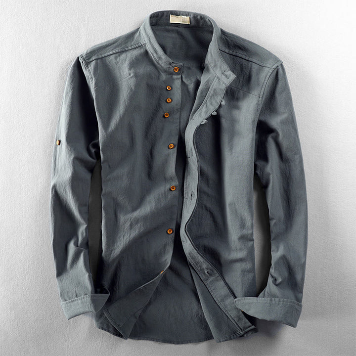 Buddha Stones Men's Slim Fit Design Stand Collar Crew Neck Long Sleeve Cotton Linen Shirt - CadetBlue - US/UK/AU48，EU58 (7XL) - image 10