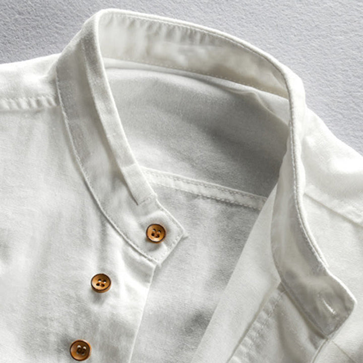 Buddha Stones Men's Slim Fit Design Stand Collar Crew Neck Long Sleeve Cotton Linen Shirt - image 4