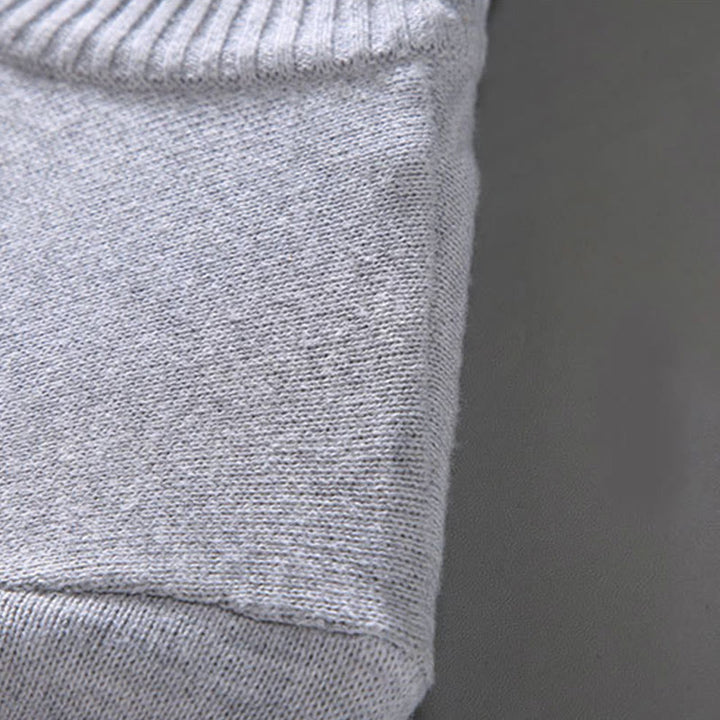 Buddha Stones Ribbed Solid Color Hem Design Men's Mock Neck Long Sleeve Pure Cotton Sweater - image 6