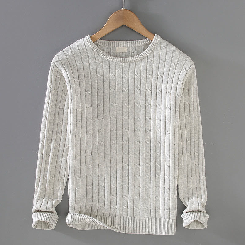 Buddha Stones Cable Knit Design Men's Crew Neck Long Sleeve Pure Cotton Sweater - Linen - US/UK/AU42，EU52 (3XL) - image 5