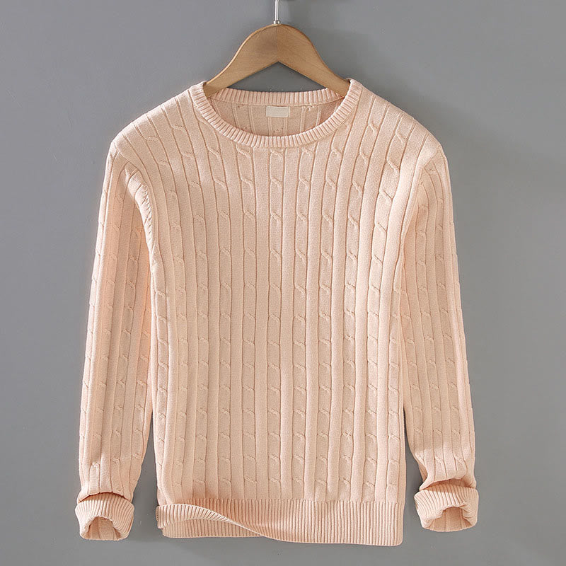 Buddha Stones Cable Knit Design Men's Crew Neck Long Sleeve Pure Cotton Sweater - Moccasin - US/UK/AU42，EU52 (3XL) - image 2