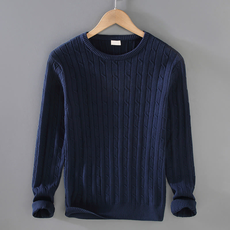 Buddha Stones Cable Knit Design Men's Crew Neck Long Sleeve Pure Cotton Sweater - MidnightBlue - US/UK/AU42，EU52 (3XL) - image 3