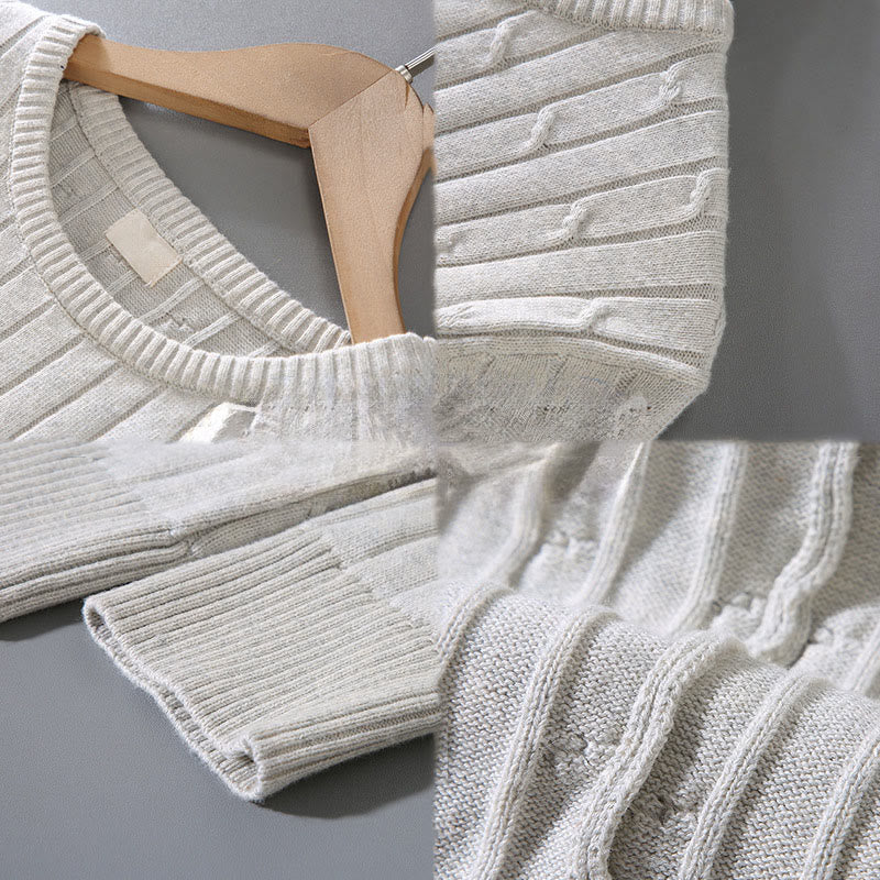 Buddha Stones Cable Knit Design Men's Crew Neck Long Sleeve Pure Cotton Sweater - image 12