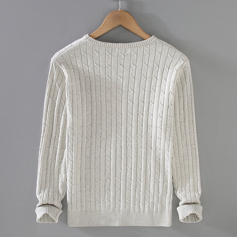 Buddha Stones Cable Knit Design Men's Crew Neck Long Sleeve Pure Cotton Sweater - image 6
