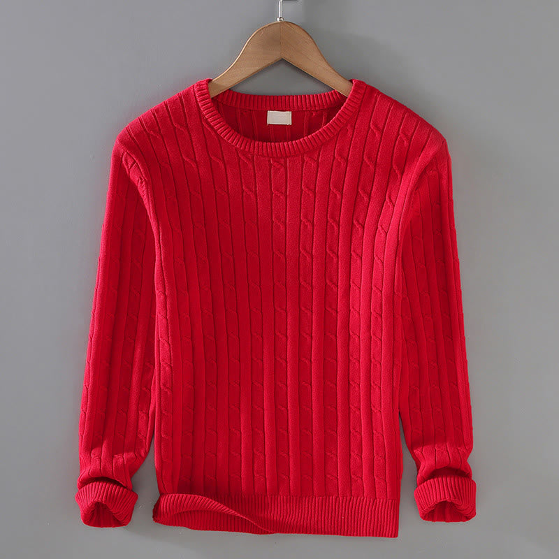 Buddha Stones Cable Knit Design Men's Crew Neck Long Sleeve Pure Cotton Sweater - Red - US/UK/AU42，EU52 (3XL) - image 1