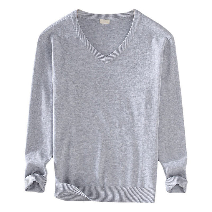 Buddha Stones Solid Color V-Neck Cotton Simple Design Men's Long Sleeve Sweater - image 7