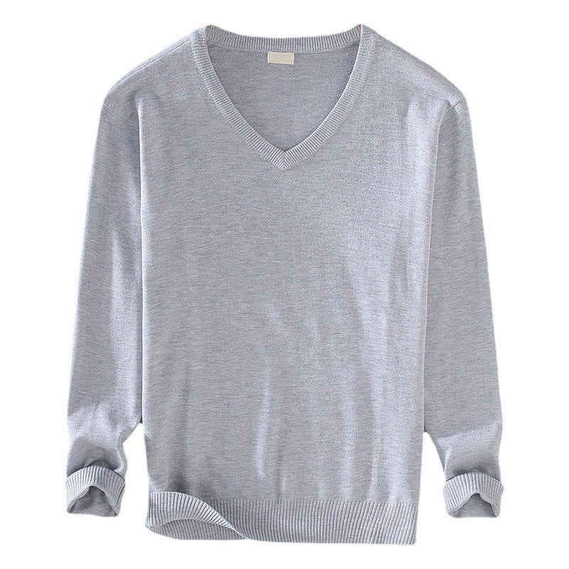 Buddha Stones Solid Color V-Neck Cotton Simple Design Men's Long Sleeve Sweater - image 7