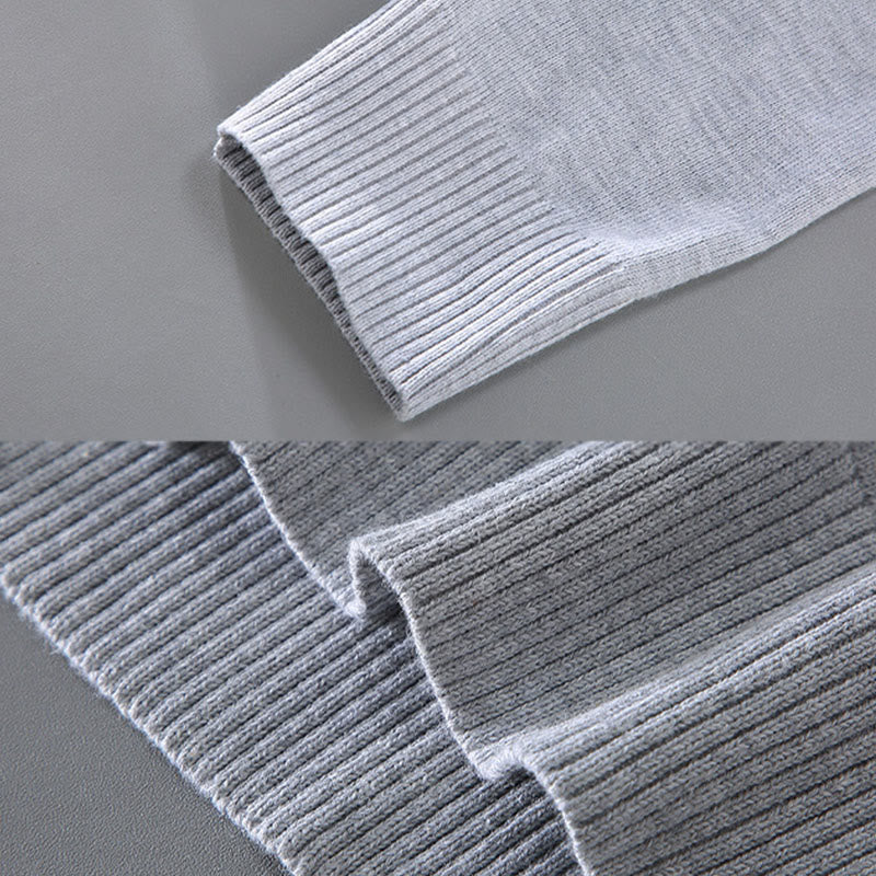 Buddha Stones Solid Color V-Neck Cotton Simple Design Men's Long Sleeve Sweater - image 6