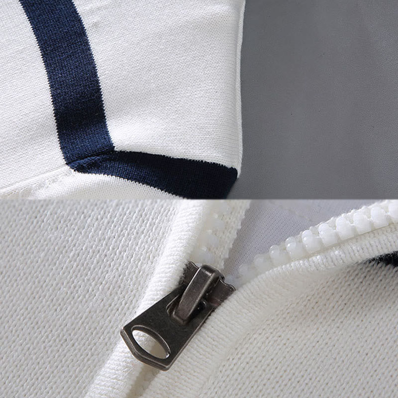 Buddha Stones Color Contrast Striped Half Zipper Design Cotton Men's Long Sleeve Sweater - image 5