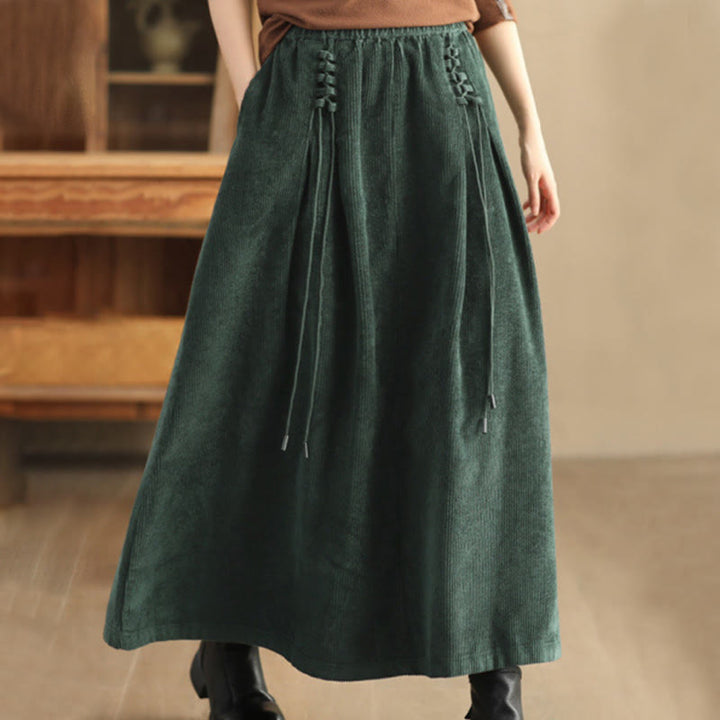Buddha Stones Women's Plain Corduroy 7-8 Length Skirt With Pockets - DarkGreen - US12，UK/AU16，EU44 (2XL) - image 0