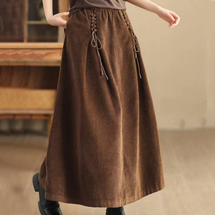 Buddha Stones Women's Plain Corduroy 7-8 Length Skirt With Pockets - SaddleBrown - US12，UK/AU16，EU44 (2XL) - image 8