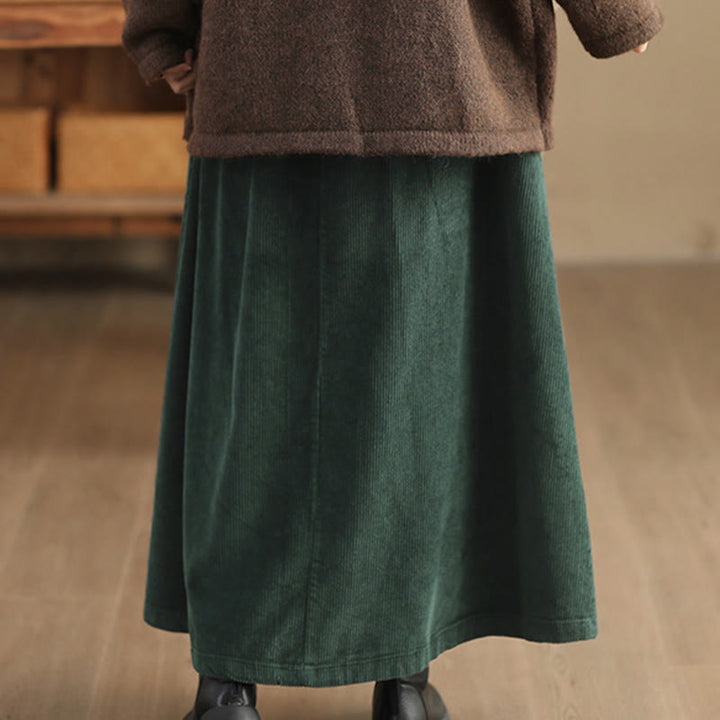 Buddha Stones Women's Plain Corduroy 7-8 Length Skirt With Pockets - image 2