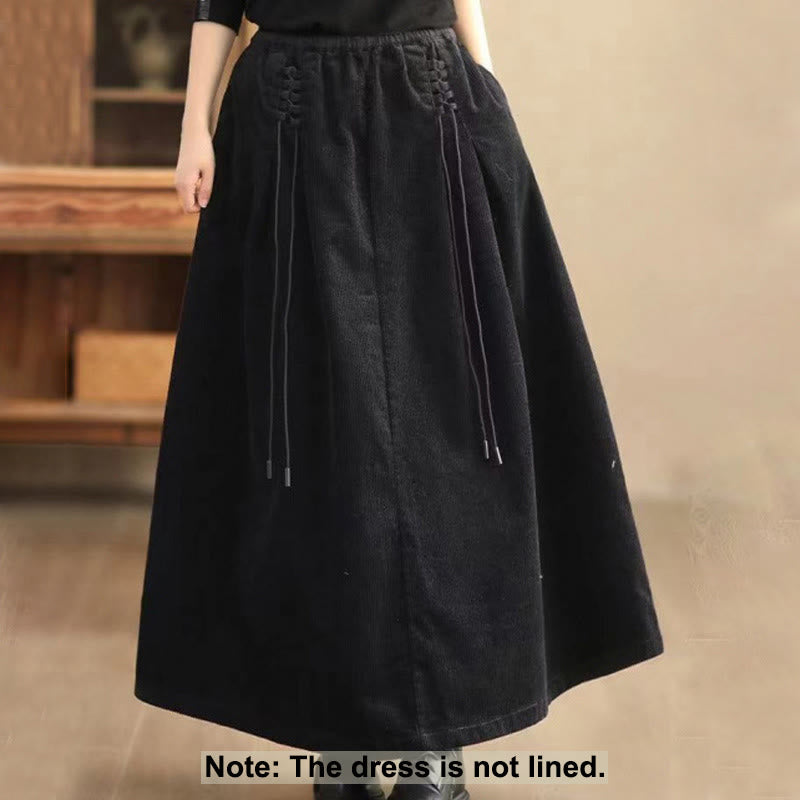 Buddha Stones Women's Plain Corduroy 7-8 Length Skirt With Pockets - image 6