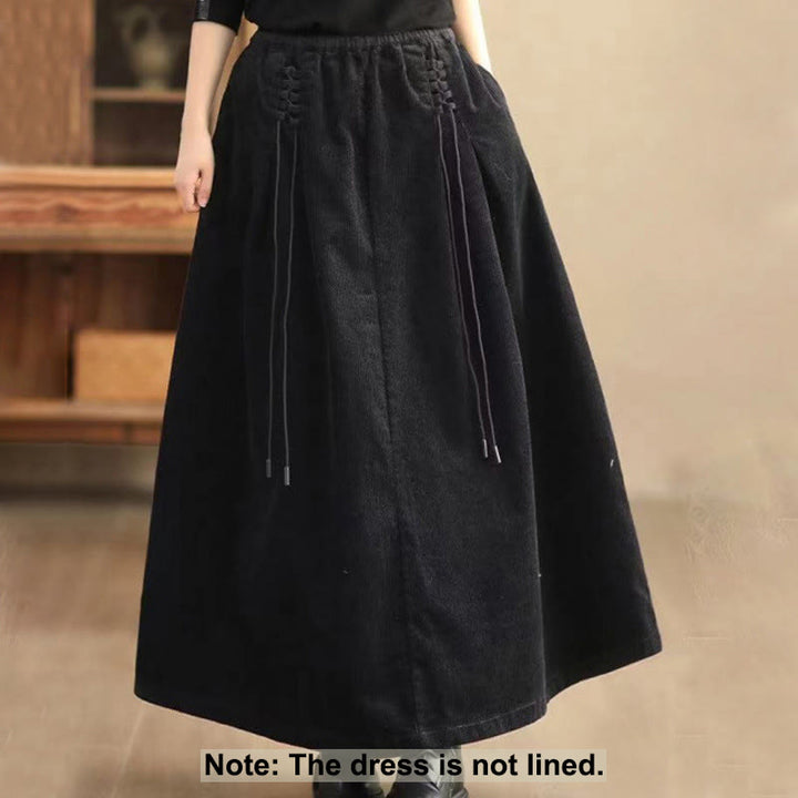 Buddha Stones Women's Plain Corduroy 7-8 Length Skirt With Pockets - image 6