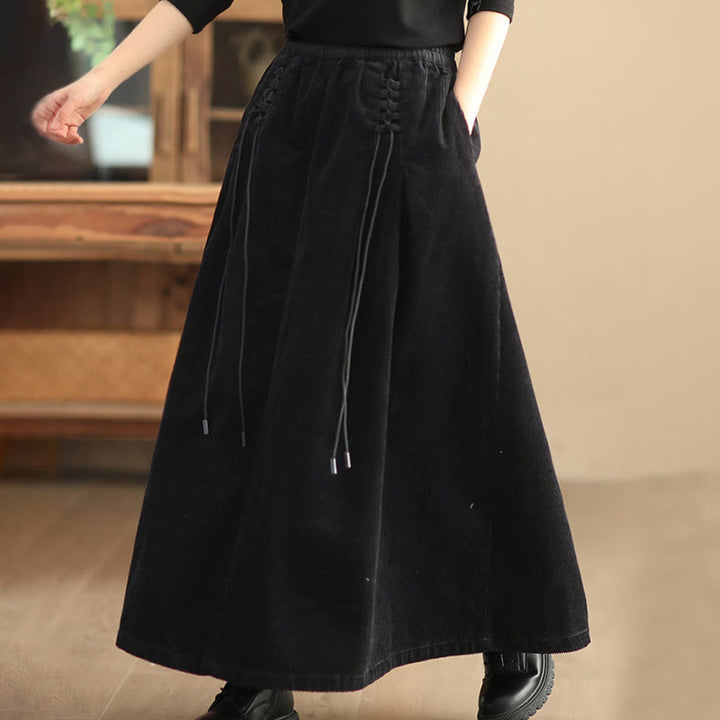 Buddha Stones Women's Plain Corduroy 7-8 Length Skirt With Pockets - image 7