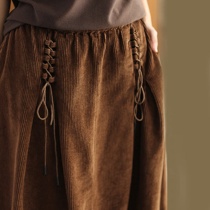 Buddha Stones Women's Plain Corduroy 7-8 Length Skirt With Pockets - image 12