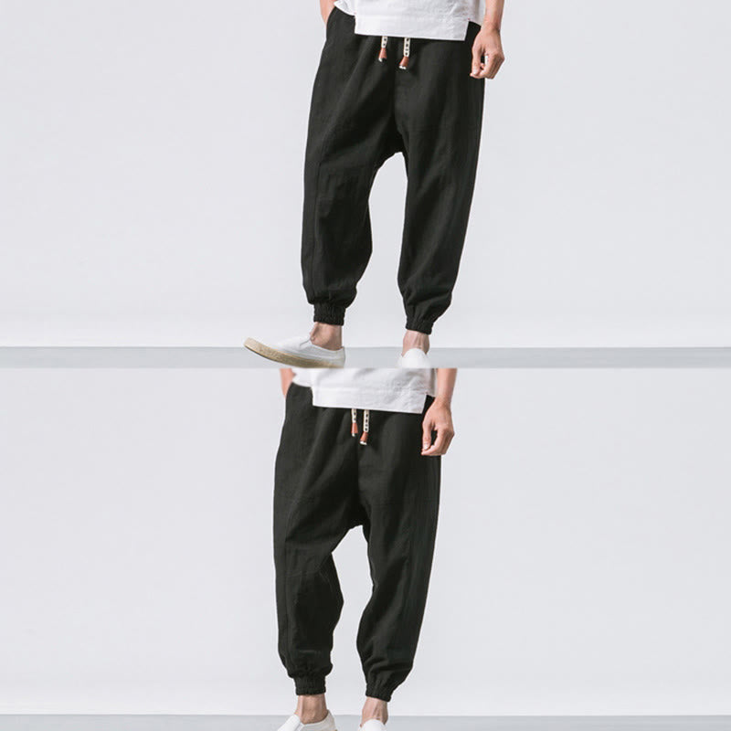 Buddha Stones Men's Plain Simple Drawstring Design Cotton Harem Pants With Pockets - image 19