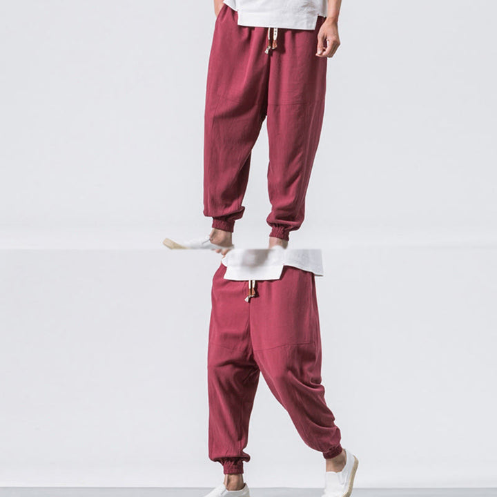 Buddha Stones Men's Plain Simple Drawstring Design Cotton Harem Pants With Pockets - image 9