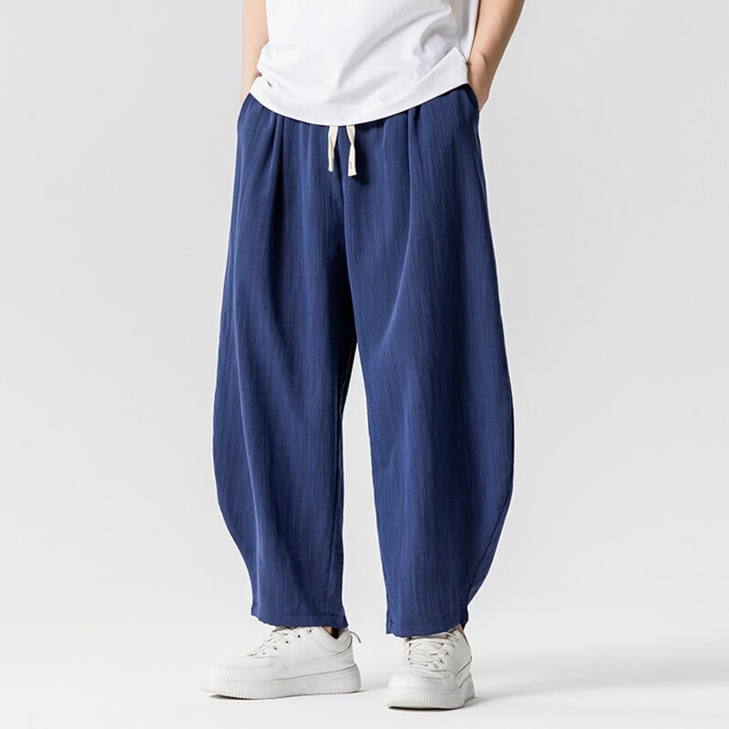 Buddha Stones Summer Pure Color Drawstring Men's Cotton Ankle-Length Pants With Pockets - image 4