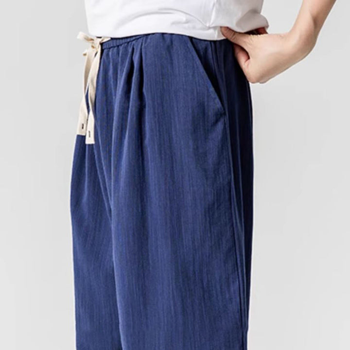 Buddha Stones Summer Pure Color Drawstring Men's Cotton Ankle-Length Pants With Pockets - image 9