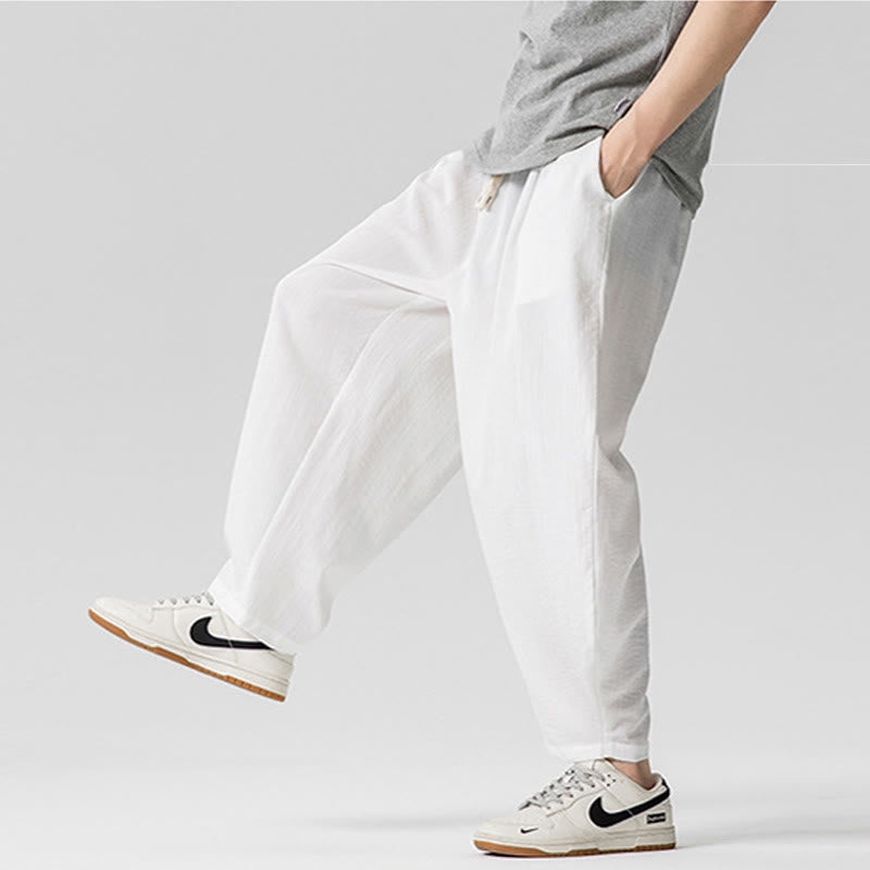 Buddha Stones Summer Pure Color Drawstring Men's Cotton Ankle-Length Pants With Pockets - image 19