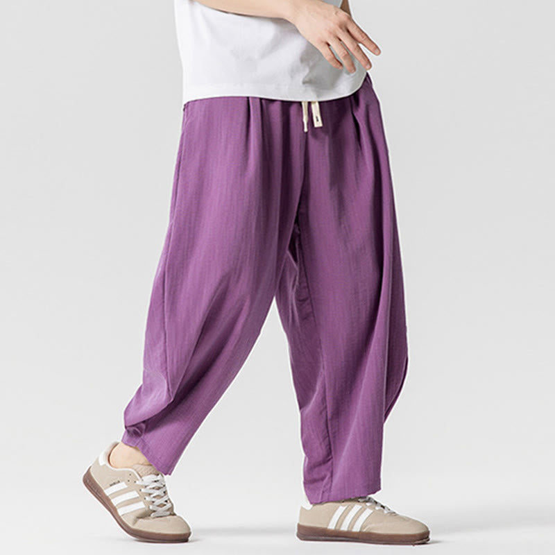 Buddha Stones Summer Pure Color Drawstring Men's Cotton Ankle-Length Pants With Pockets - image 31